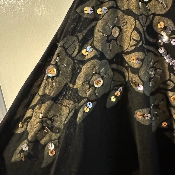 Y2K Embellished Beaded Butterfly Sparkle Black Floral Women's Top One Size VTG - Picture 5 of 15